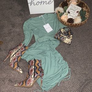 2 piece set /mint green open back top & adjustable bodycon skirt